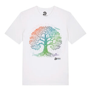 Nature-Inspired Tree Premium Organic Unisex T-Shirt: White/Rainbow