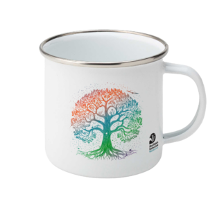 Nature-Inspired Tree Enamel Mug: White/Rainbow